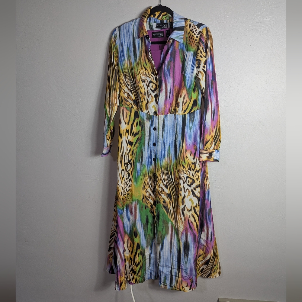 XS NWT Attitudes by Renee Colorful Vibrant Shirt Dress w/ Purple Tank Dress 2Fer